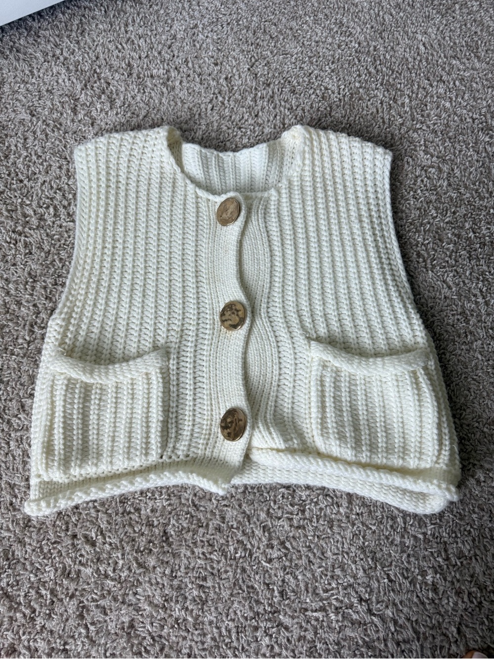 Sleeveless Cream Knit Button-Front Sweater Vest - Picture 3 of 7